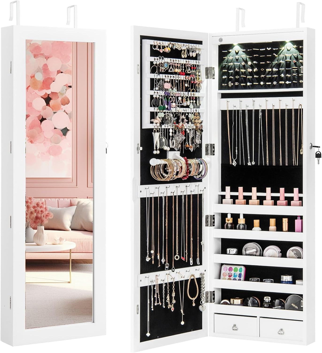 Zengpin Jewelry Armoire Wall Door Mounted, Lockable Jewelry Cabinet ...