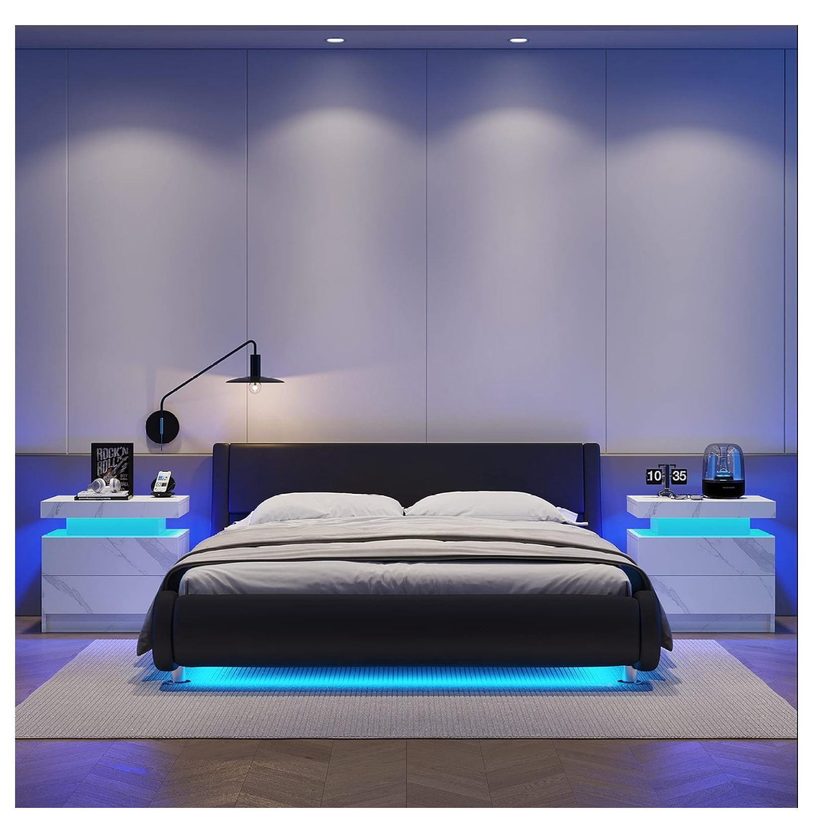 Zengpin LED Nightstands Set of 2, Modern End Side Table with 2 Drawers