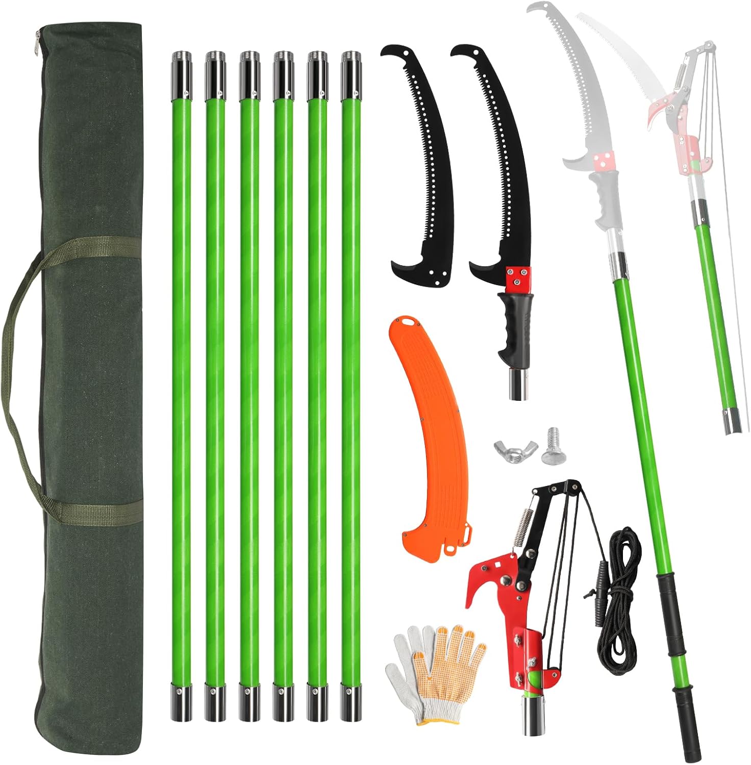 Zengpin Manual Pole Saw, 26 Feet Extendable Tree Pruner with Knives and Storage Pocket, Sharp Steel Blade and Scissors High Branches Trimming for Pruning Palms and Shrubs