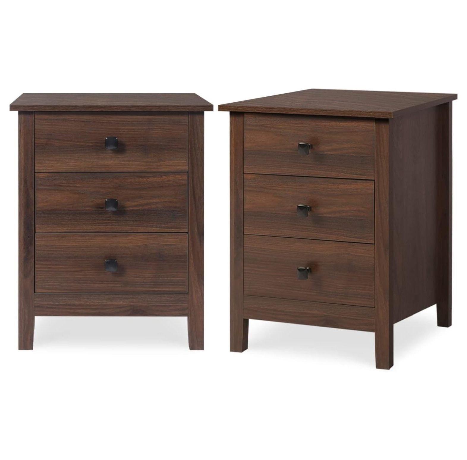 Merax Wood Nightstand Set Of 2 With Drawers & Pull-Out Tray - Bedside End Table, Brown