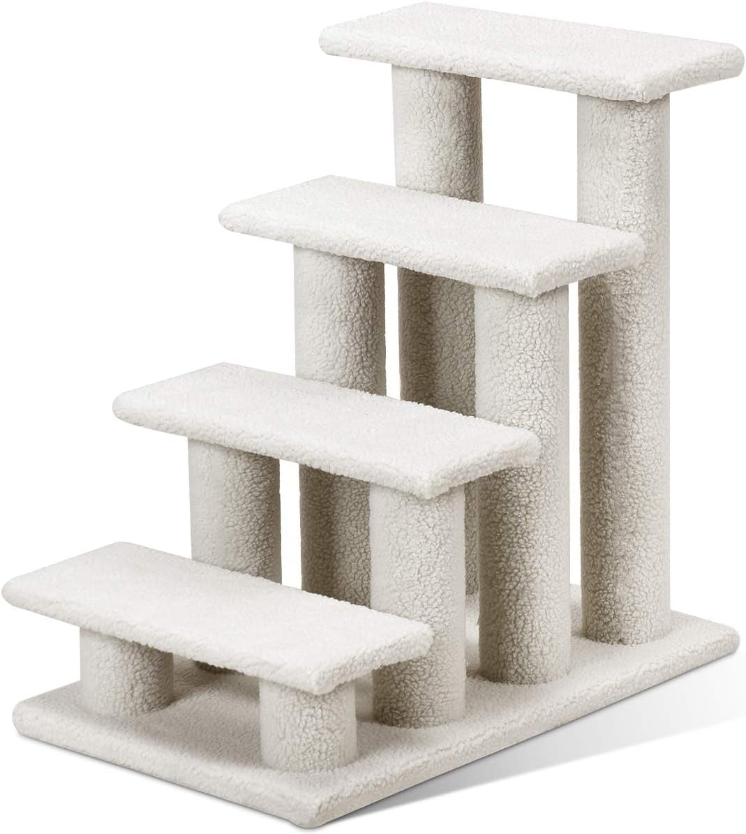 Beige Faux Fleece 4-Step Cat Stairs with Scratching Posts