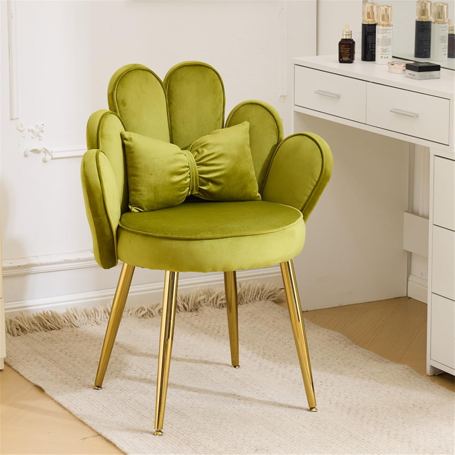 Zengpin Petal Makeup Vanity Chair with Back,Flower Cute Girls Desk