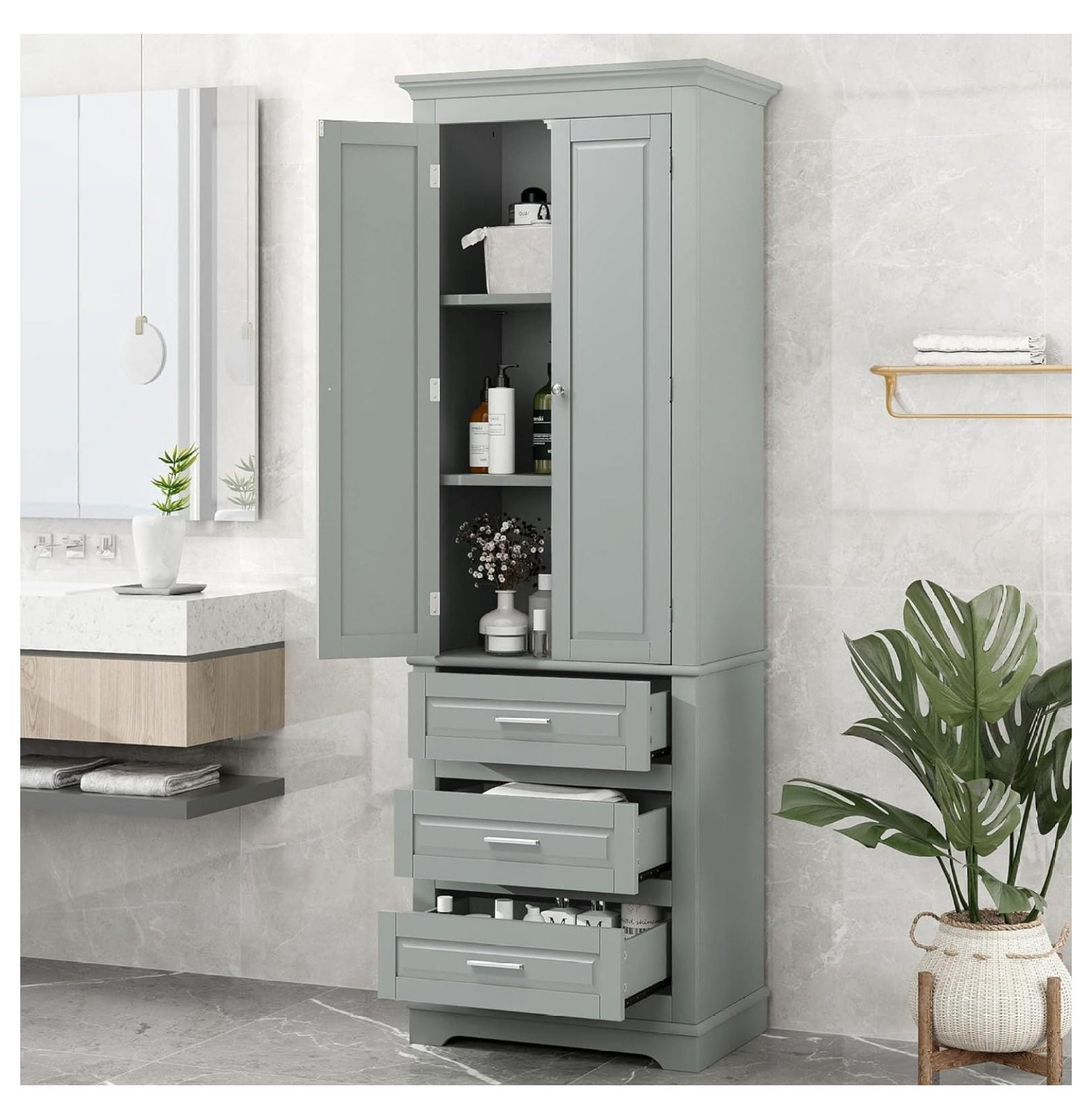 Zengpin Storage Cabinet, 70 Inch Freestanding Floor Bathroom Storage ...