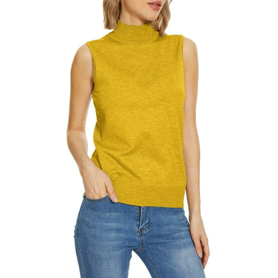 Zengying Sweaters for Women Sleeveless Mock Neck Tops for Women Sweater Knit Turtleneck Soft Basic Vest Tank Lightweight Turtleneck Sweater Women Yellow