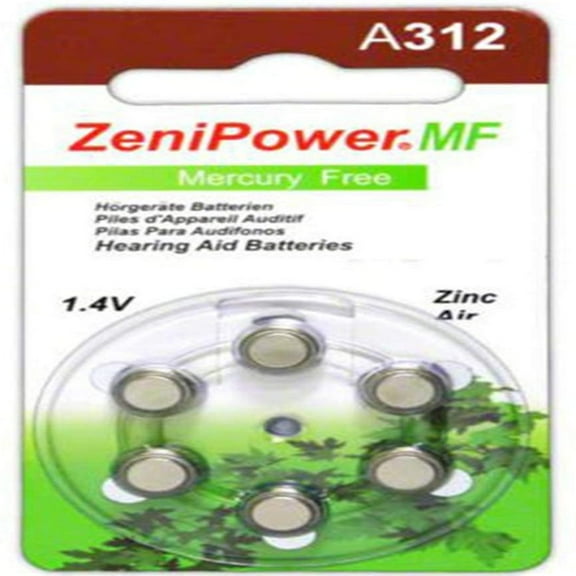 ZeniPower Hearing Aid Batteries Size 312, 50 x 6 Dial Cards = 300 Batteries