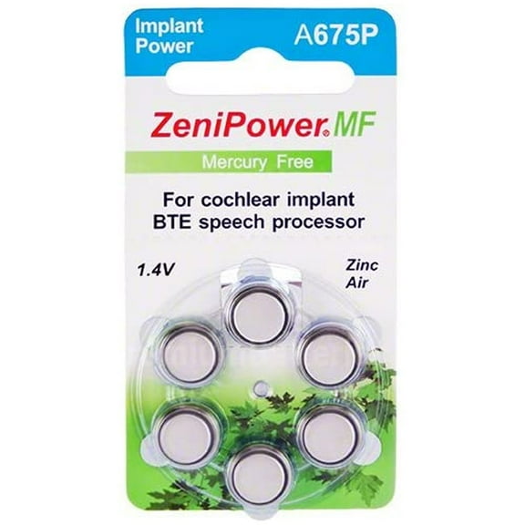 ZeniPower Mercury Free (0% Hg) Extra High Power Cochlear Implant BTE Speech Processor Batteries Zinc Air 1.4V Size 675P, 675CI, Implant Plus (240 Batteries)