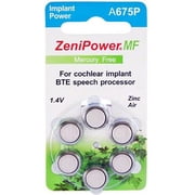 ZeniPower Mercury Free 0% Hg Extra High Power Cochlear Implant BTE Speech Processor Batteries Zinc Air 1.4V Size 675P, 675CI, Implant Plus 300 Batteries