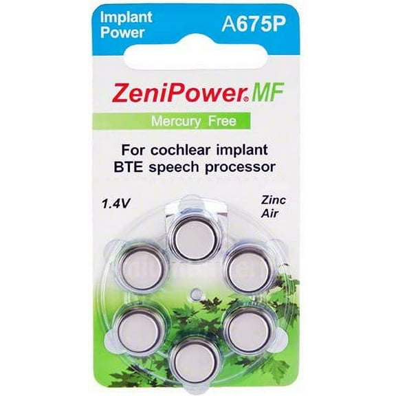 ZeniPower Mercury Free (0% Hg) Extra High Power Cochlear Implant BTE Speech Processor Batteries Zinc Air 1.4V Size 675P, 675CI, Implant Plus (300 Batteries)