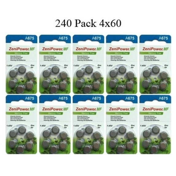 ZeniPower Size 675 PR44 Mercury Free Hearing Aid Batteries Pack of 240