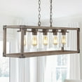 thumbnail image 1 of JONATHAN Y Zeniba 36" 5-Light Linear Adjustable Iron/Seeded Glass Rustic Farmhouse LED Pendant, Brown, 1 of 8