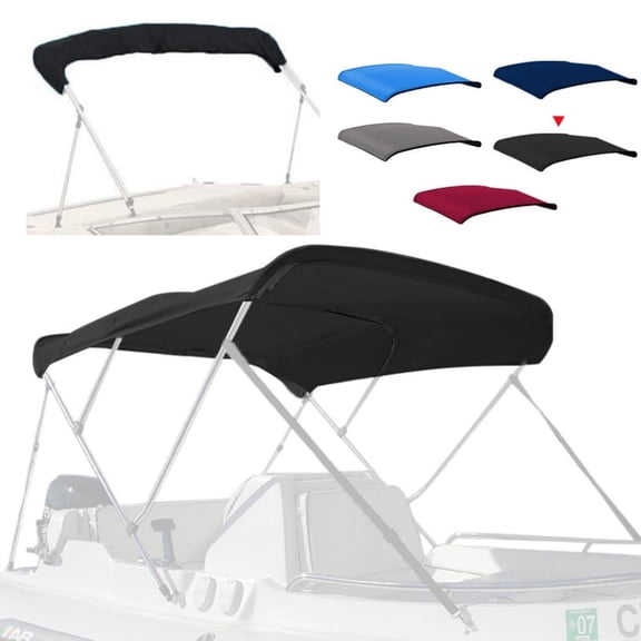 Zenicham 4 Bow Marine Grade Fade and Crack Resistant Bimini Top Replacement Cover, Heavy-Duty Waterproof and UV-proof Sun Shade Boat Canopy,Easy Install Zipper Sleeves Boat Awning/Without Frame,Black