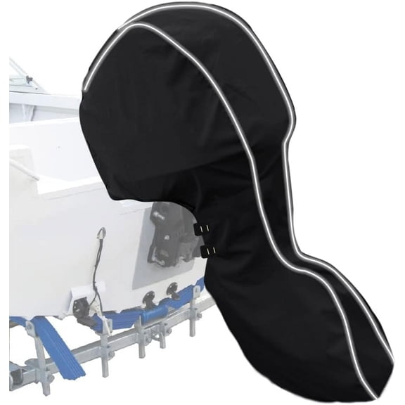 Zenicham 600D Fade and Crack Resistant Full Outboard Motor Cover,Heavy-Duty Waterproof and UV-Proof Boat Motor Cover,Trailerable Boat Engine Cover with Reflective Strips Black(Fits 20-30 HP)
