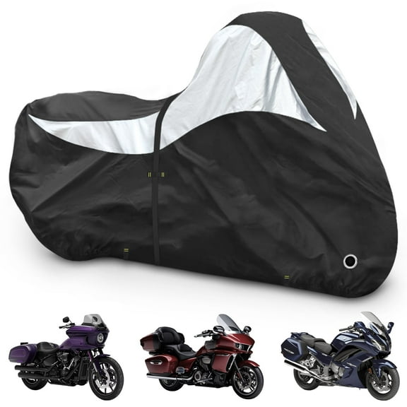 Zenicham 600D Motorcycle Cover，Heavy Duty Waterproof Motorcycle Covers Outdoor Storage with Lock-Holes Compatible with Harley Davidson, Honda, Suzuki, Kawasaki, Yamaha (Side Box)