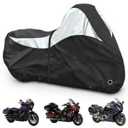 Zenicham 600D Motorcycle Cover，Heavy Duty Waterproof Motorcycle Covers Outdoor Storage with Lock-Holes Compatible with Harley Davidson, Honda, Suzuki, Kawasaki, Yamaha (96"-XXL)