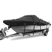 Zenicham 900D Marine Grade Fade and Tear Resistant Boat Cover?Heavy-Duty Waterproof and UV-Proof Boat Covers?Full Metal Fittings Trailerable Boat Cover Fits V-Hull,Tri-Hull,Runabout?Black