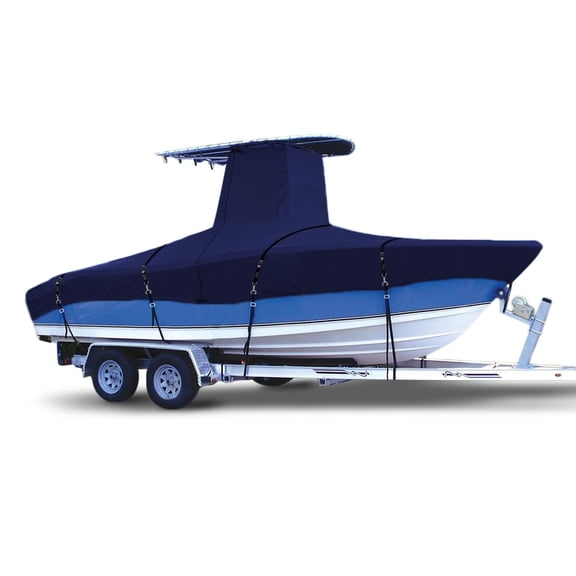 Zenicham 900D Marine Grade Fade and Tear Resistant Trailerable T-Top Boat Cover with Windproof Metal Buckle Straps Fit 24ft-26ft L(Navy)