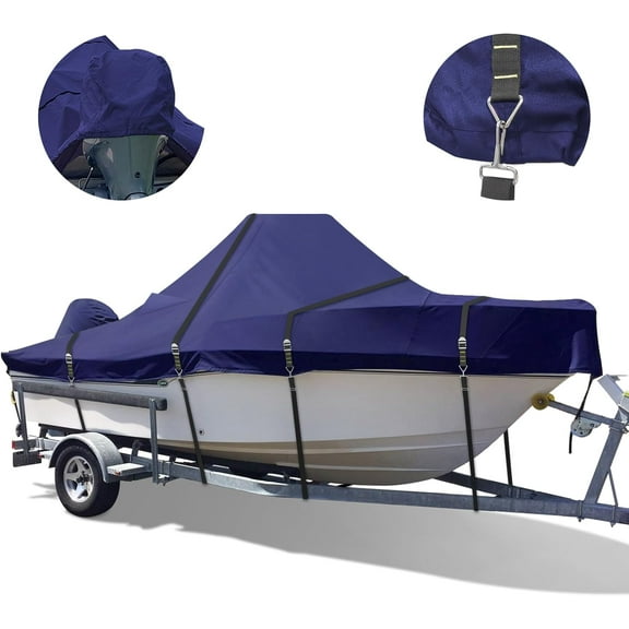 Zenicham 900D Waterproof Heavy Duty Center Console Boat Cover Trailerable, Fits 16' - 18.5', Beam Width Up to 98'' W, Navy