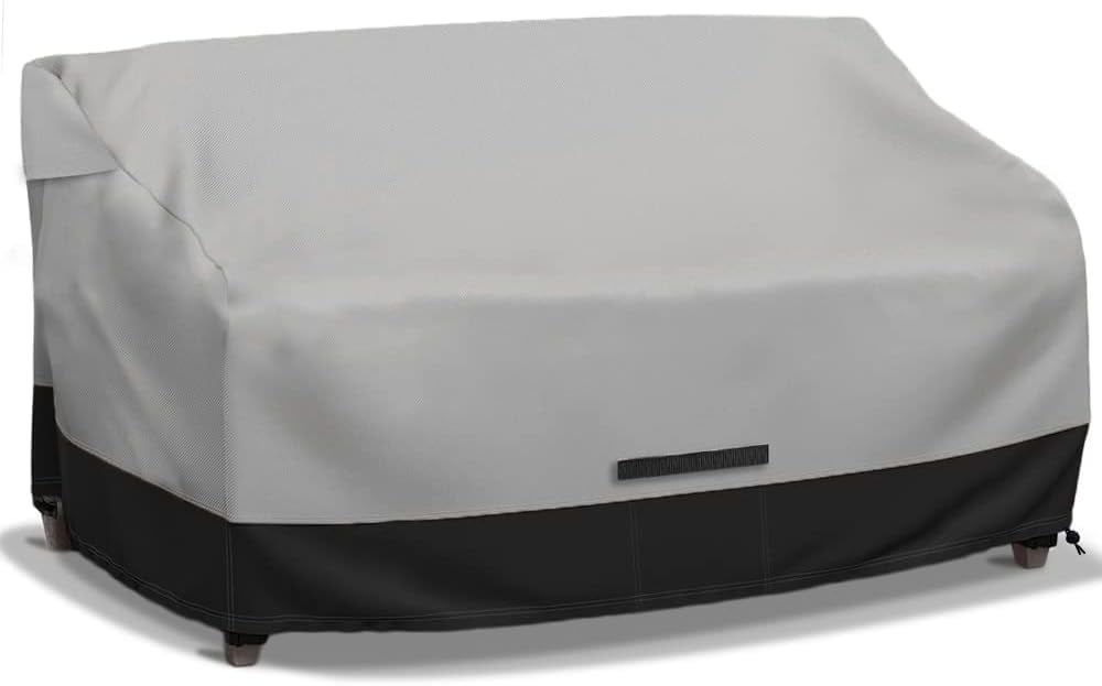 Zenicham Patio Loveseat Cover, 600D Heavy Duty Waterproof Couch Cover, Gray/Black 60"Wx35"Dx35"H