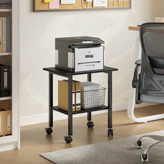 YQ JENMW 2-Tier Rolling Printer Stand with Wheels,Mobile Printer Cart and Storage Shelf,Printer Table for Home Office,Black