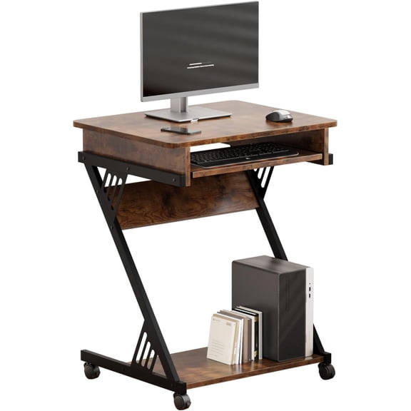 Zenira 24-Inch Small Computer Desk, 30-Inch Tall With Drawers, Corner Desk With Wheels for Gaming, Bedroom, Home, Office - Brown