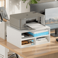 thumbnail image 1 of YQ JENMW Desktop Printer Stand with 2-Tier Open Storage Shelves,Printer Shelf and Desk File Organizer for Home Office,White, 1 of 8