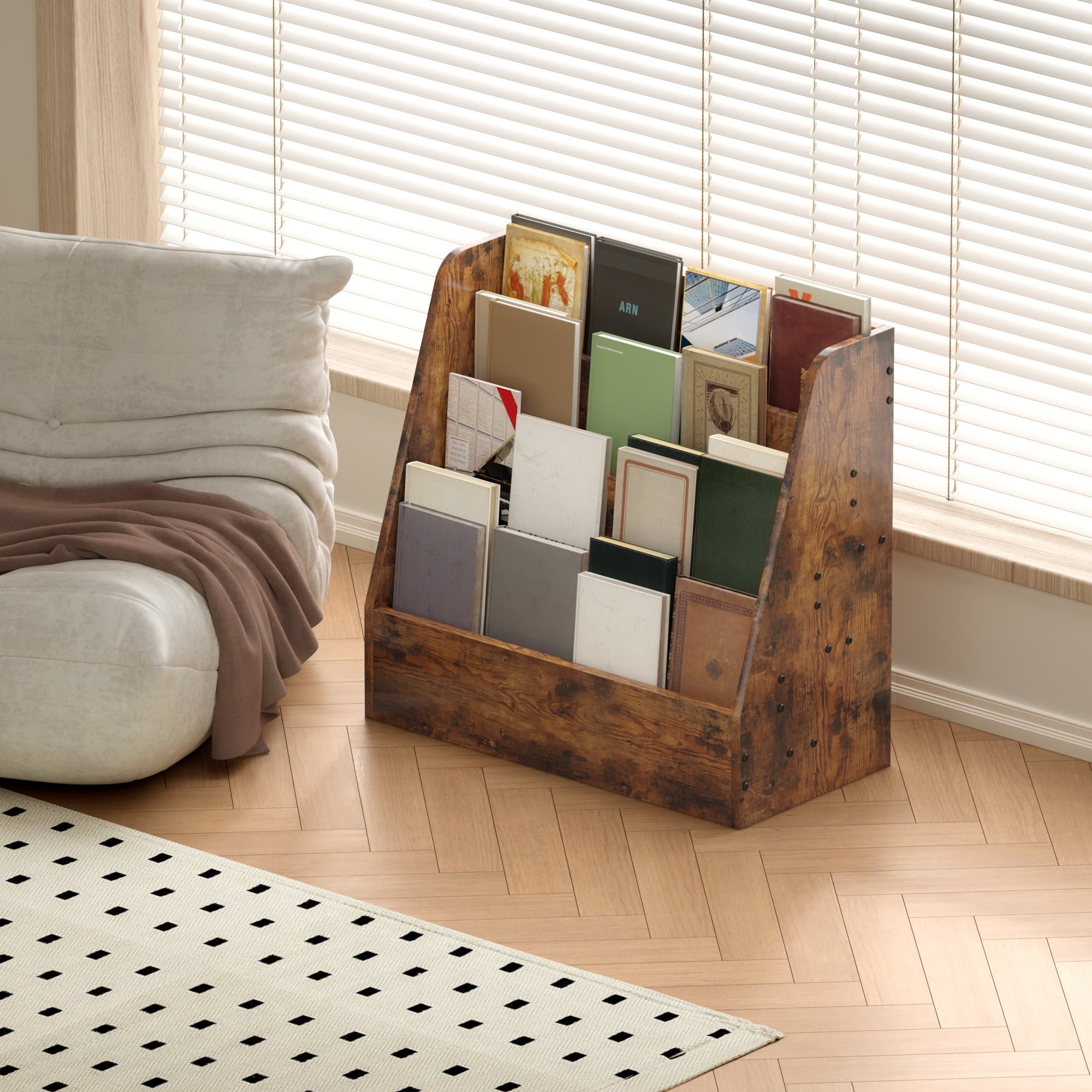 Zenira 4-Tier Bookshelf - Retro wooden step storage rack, multi-level ...