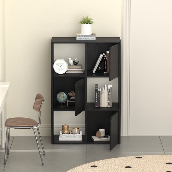 Zenira 6 Cube Organizer Shelf Bookcase with Cabinet Door,tackable Wood Bookcase Fits Cubby Bins for Organization,11-Inch Cube Storage Organizer Shelf for Bedroom