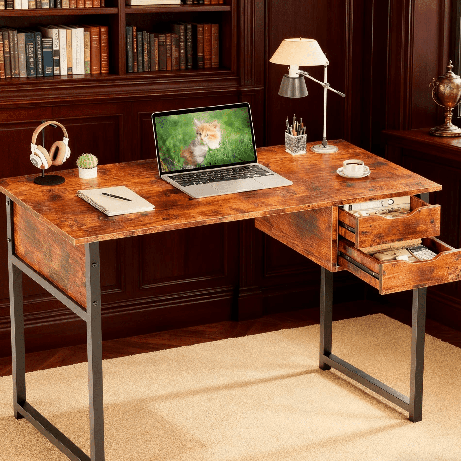 Zenira Computer Desk with Fabric Drawers, 39 Inch Reversible Gaming ...