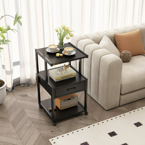 Zenira Multifunctional 3-Tier Kitchen Storage Rack with 1 Drawer and Lockable Wheels,31.5" Height Rolling Cart(Black,31.5in)