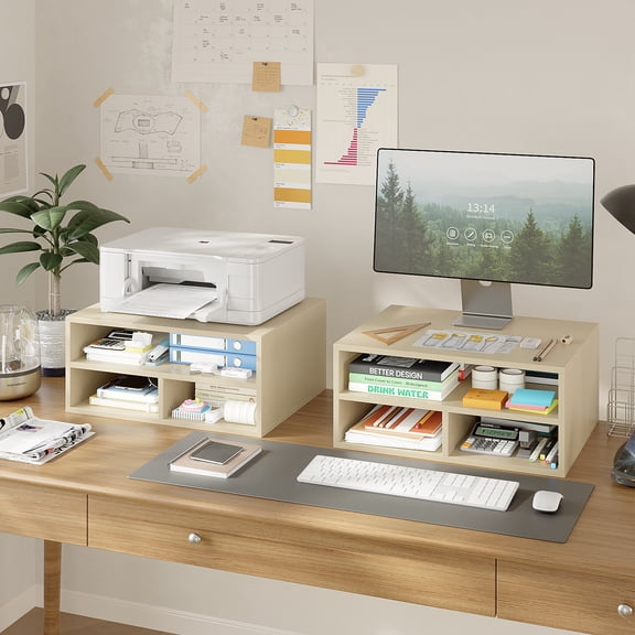 Zenira Printer Stand for Adults, 2 Tier Open Storage, Desktop Printer Shelf, Home Office Storage Organizer, Khaki