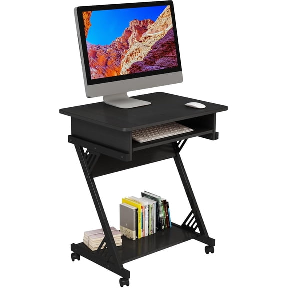 Zenira Small 24 Inch Tall Computer Desk with Drawers, Corner Gaming Desk for Bedroom, Home, Office, Black