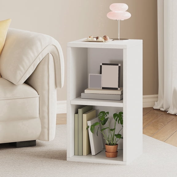 YQ JENMW 2-Tier Bookcase,Narrow Bookshelf Storage Organizer for Small Spaces,Bedroom,Office,White