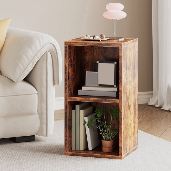 YQ JENMW 2-Tier Bookcase,Narrow Bookshelf Storage Organizer for Small Spaces,Bedroom,Office,Rustic Brown
