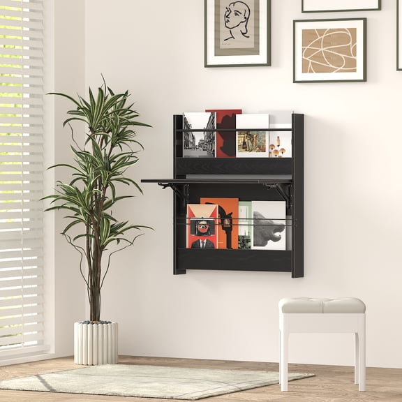 Zenira Wall-mounted Folding Table Multi-function Home Office Workstation with Storage Compartment Space Saving Suitable for Small Spaces White Hanging Laptop Table for Bedroom, Study