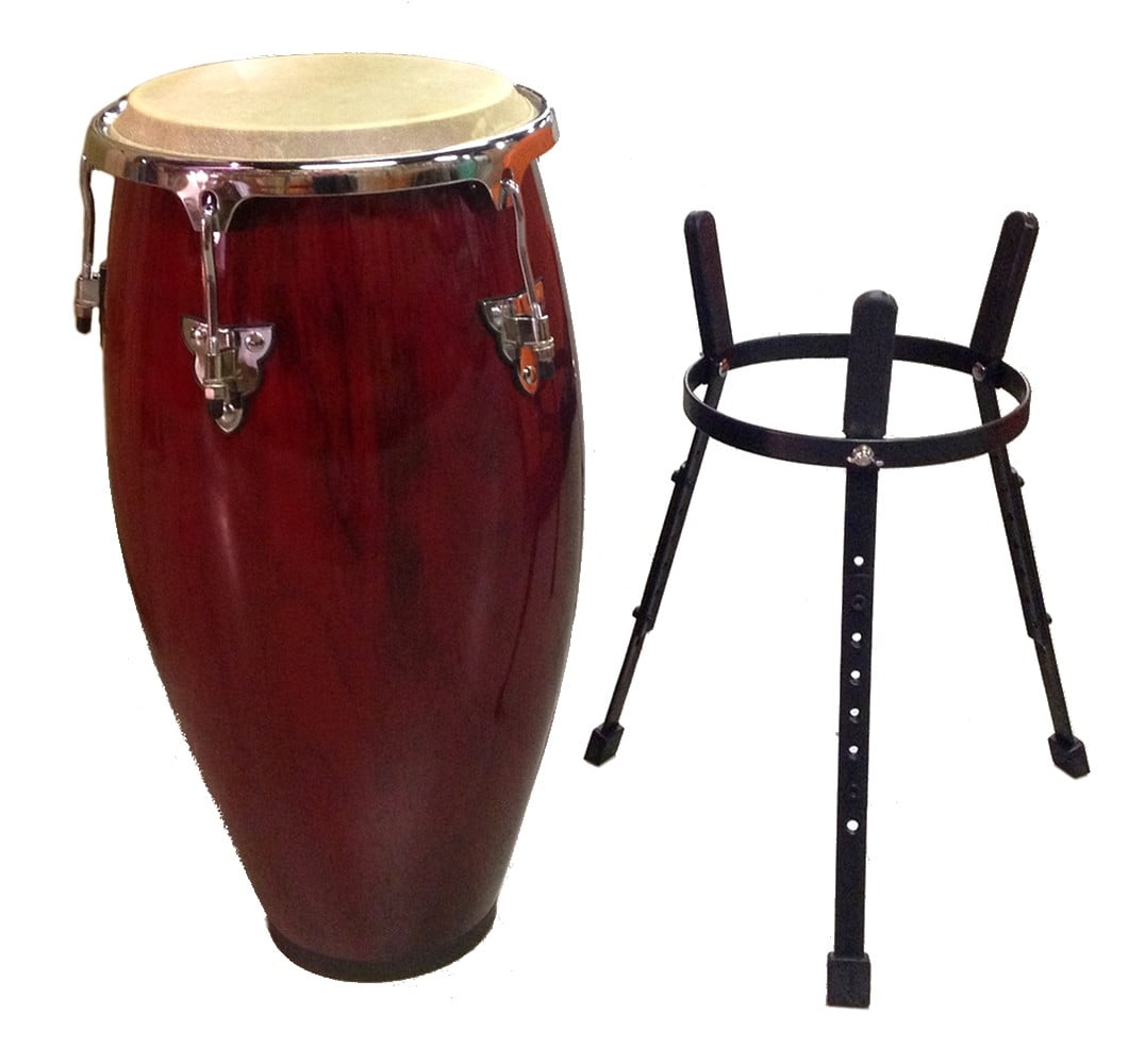 EDMBG Zenison 12" CONGA DRUM with STAND Latin Percussion TUMBA - Red Wine Wood