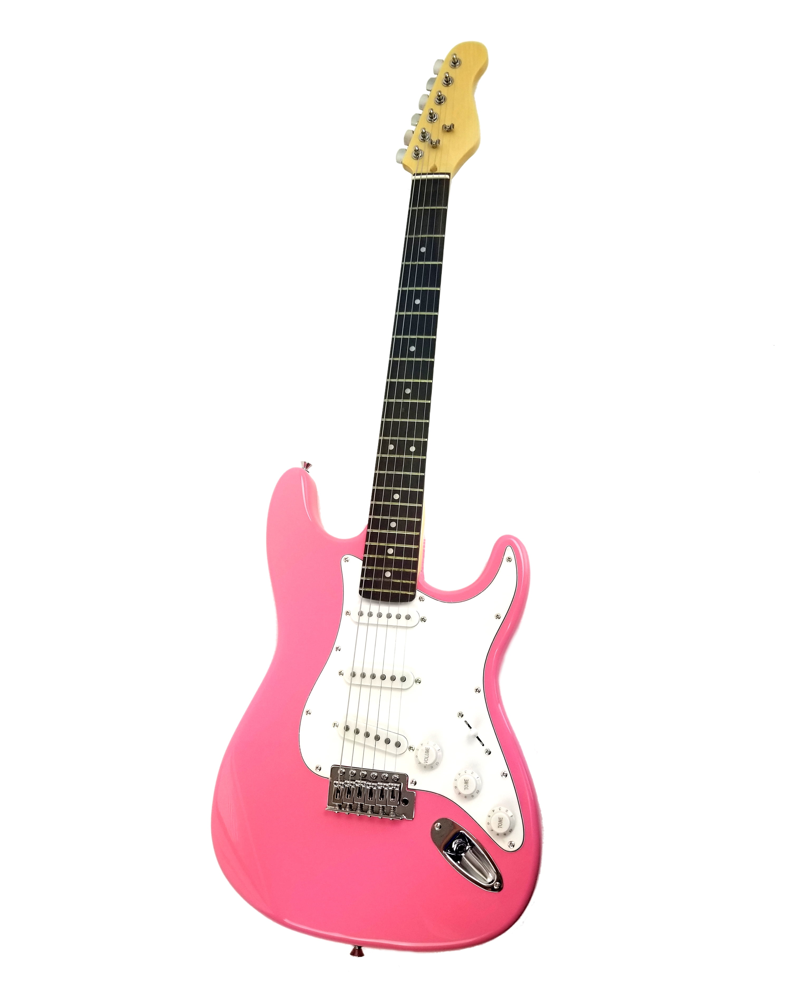 Zenison Full Size Right Handed Electric 6 String Guitar, Solid Wood Body Hot Pink