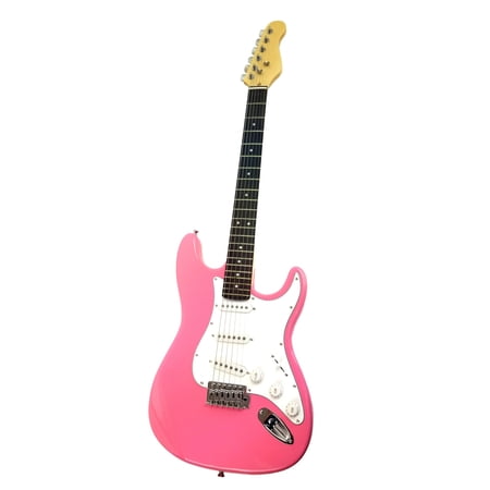 Zenison Full Size Right Handed Electric 6 String Guitar, Solid Wood Body Hot Pink