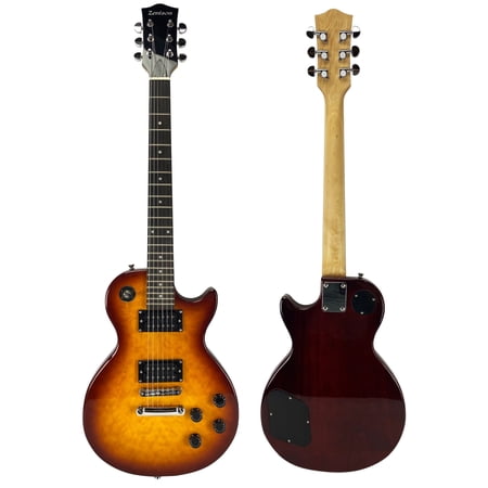 Zenison LP Style Electric Guitar with Exotic Burled Maple Top, 22 Frets, Sunburst Tobacco