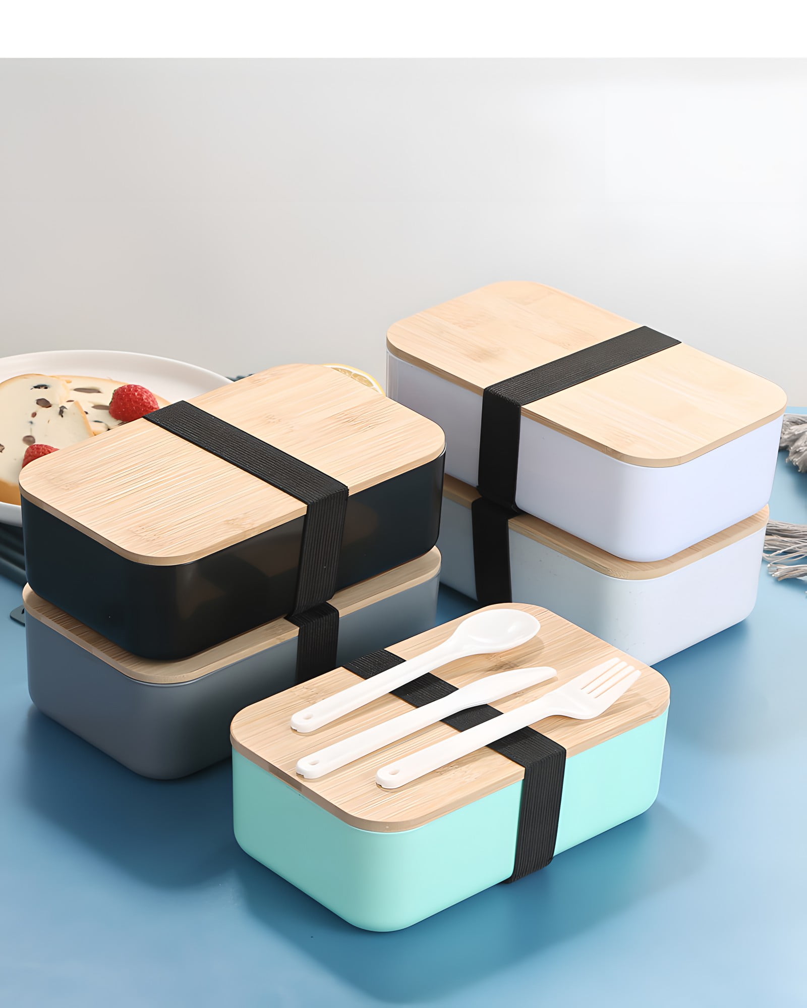 Zenitexa Plastic Lunchboxes Bamboo Fiber Luncnboxes Student Office lunch box Set of 4