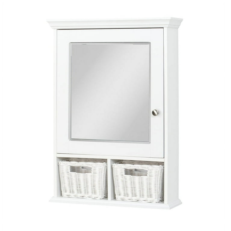 21 in. x 29 in. Wood Surface Mount Medicine Cabinet with Baskets in White with Beveled Mirror 21 in. x 29 in. Wood Surface Mount Medicine Cabinet with Baskets in White with Beveled Mirror
