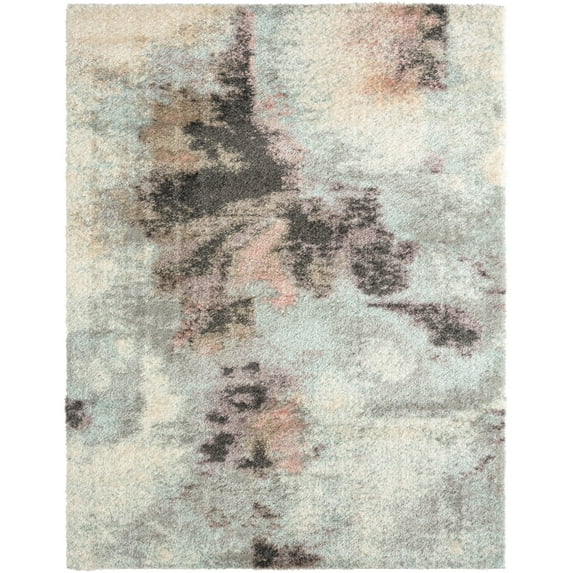 Zenith Abstract Shag Blue/Pink Area Rug 7'7" x 9'7" 8' x 10' Shag Rectangle