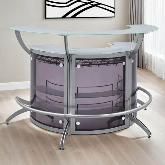 Zenith Contemporary Curved Glass Top Bar Unit In Silver
