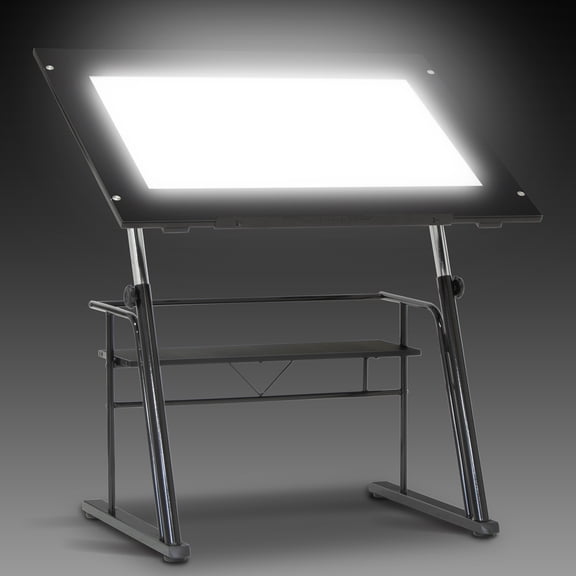 Zenith Drafting Light Table with Built-in Artograph LED Light Pad, Adjustable Height & Angle Glass Drafting Desk, Modern Artist Workstation for Drawing, Tracing, Drafting & Design