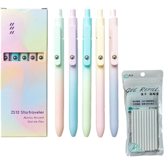 Zenith Gel Pens - zenith pens,zenith star traveler gel ink pens, zenith aurora accent gel ink pen, Zenith 0.5mm Fine Point Retractable with 10 refills (5pcs-A)