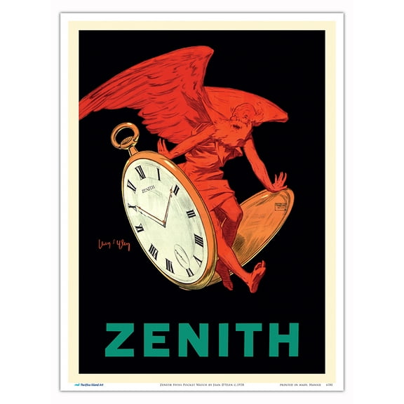 Zenith Swiss Pocket Watch - Vintage Advertising Poster by Jean D'Ylen c.1928 - Master Art Print (Unframed) 9in x 12in