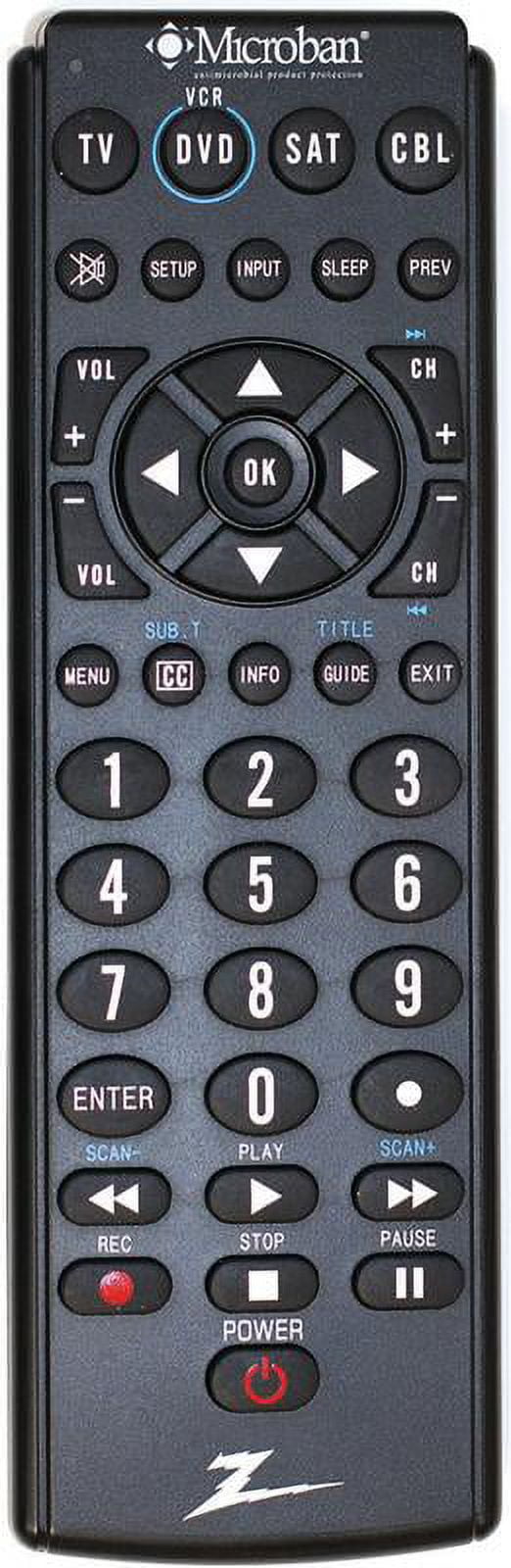 Zenith ZB410MB Universal Programmable Remote Control, 20 ft, Alkaline