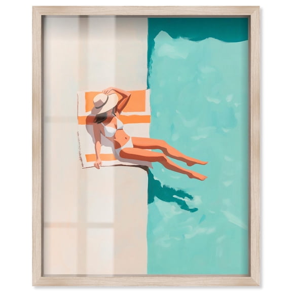 Zenith of Relaxation I Shadowbox Print Retro Summer Decor by Art Remedy, Blonde Frame, 24 x 30