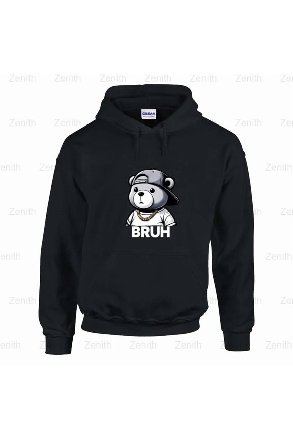 Bruh, Meme, Hip Hop Teddy Bear, Funny, Boys, Teens, Mens Hoodie, for Unisex, up to size 5XL.