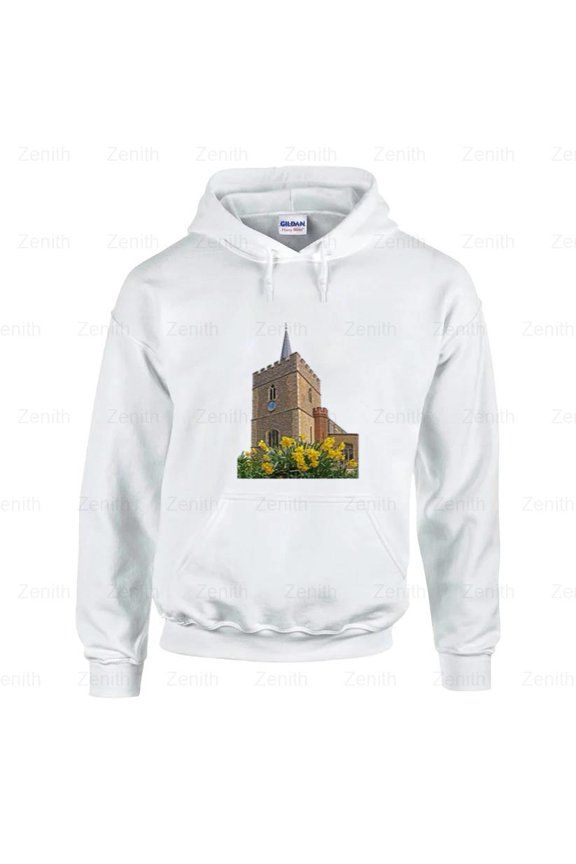 Daffodils Blooming at St Mary's Church Floral Design Graphic Hoodie, for Unisex, up to size 5XL.