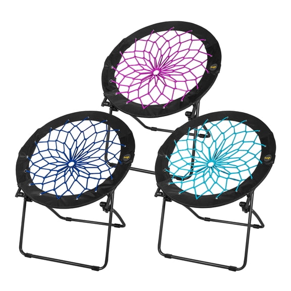 Zenithen Foldable 29 Bunjo Bungee Chairs, Plum, Indigo & Teal (Pack of 3) - Lightweight Collapsible Seating for Teens, Adults, Dorms, Bedrooms, Camping & Gaming - 225lb Capacity Portable Seat